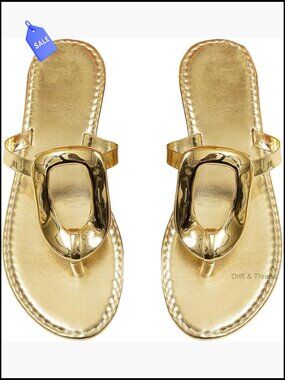 Gold Square Toe Flip Flops Flat Thong Sandals Wedding Beach Slides